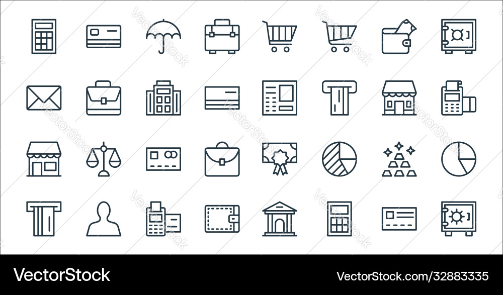 Banking and finance line icons linear set quality Banking and finance line icons linear set quality Vector Image