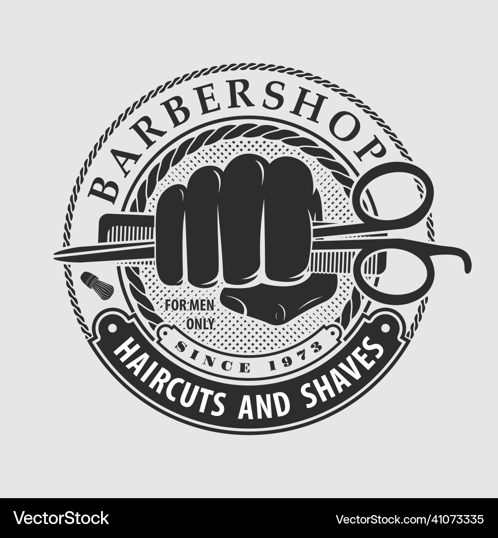 Barbershop logo design with hand holding scissors – Royalty-Free Vector |  VectorStock, image size:1000x1080