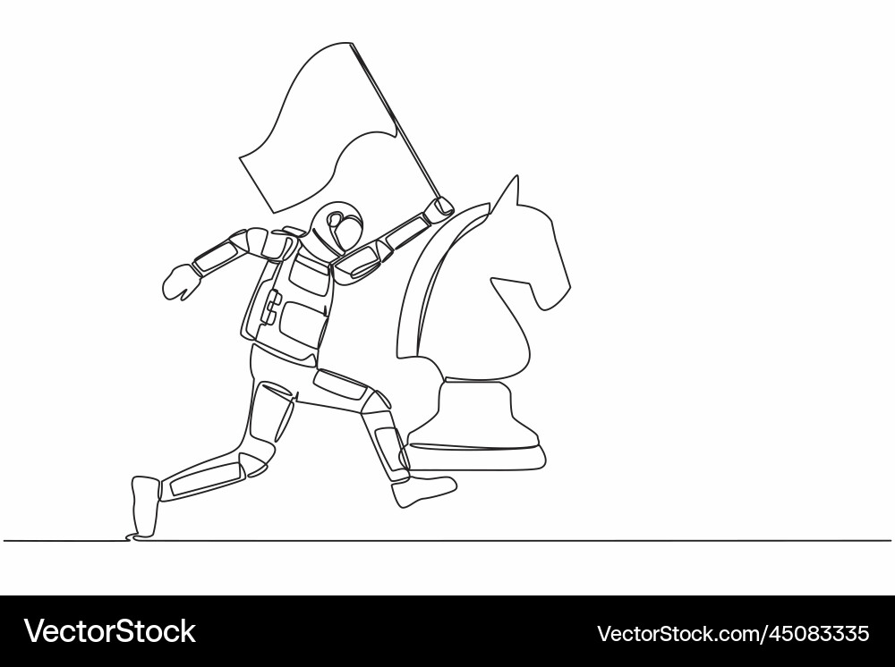 Continuous one line drawing astronaut running Continuous one line drawing astronaut running Vector Image