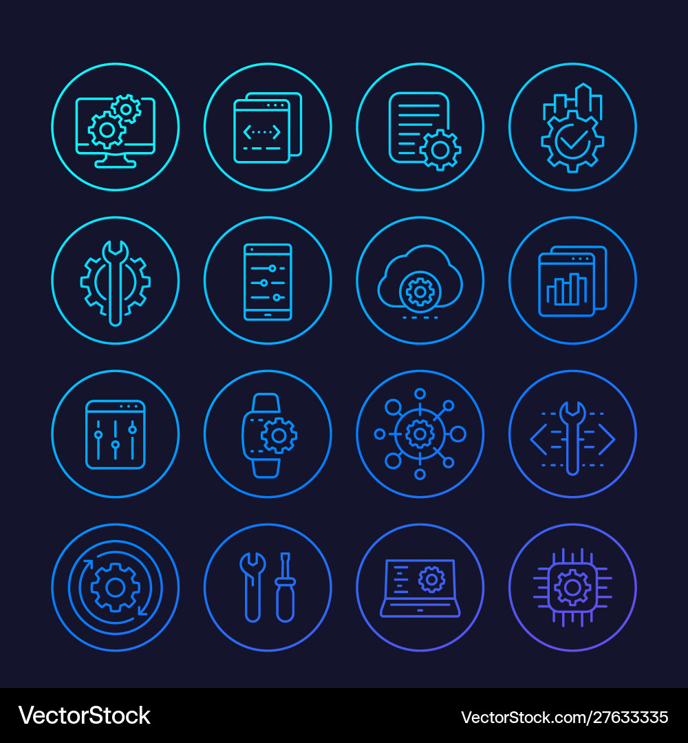 Development configuration service api line icons vector image