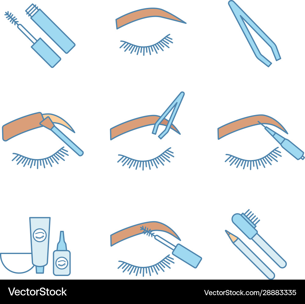 Eyebrows shaping color icons set Eyebrows shaping color icons set vector image