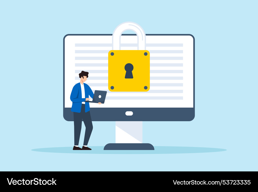 Flat of man encrypting sensitive data to protect Flat of man encrypting sensitive data to protect vector image