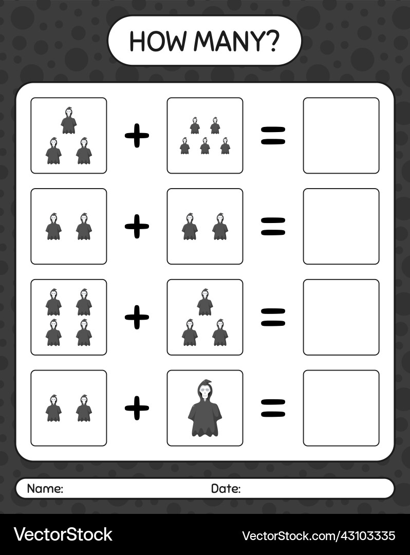 How many counting game with grim reaper worksheet Vector Image