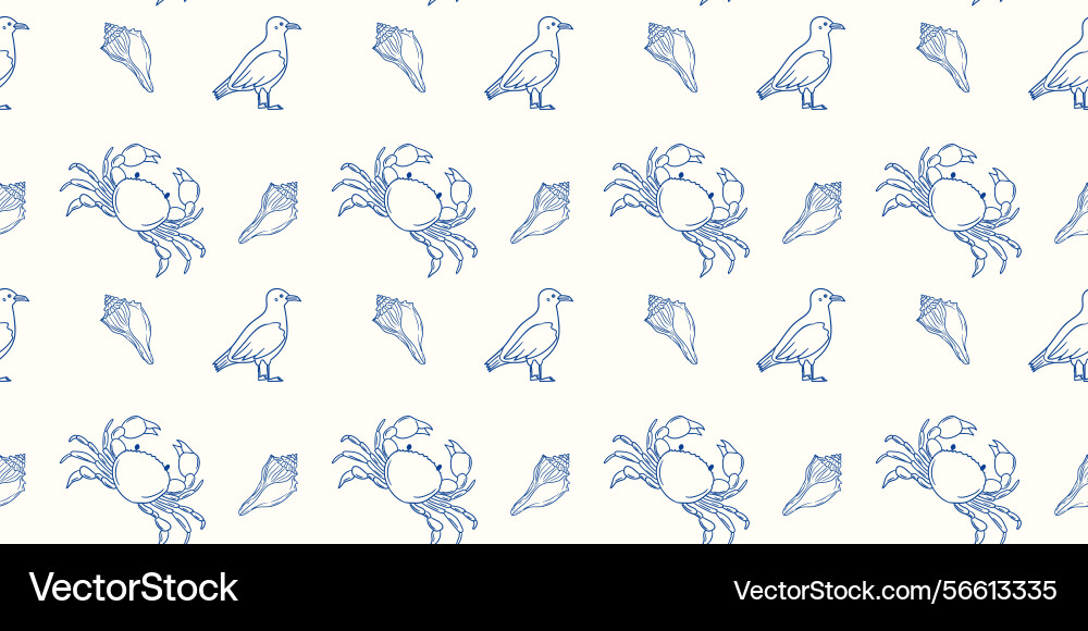 Ocean-themed pattern features crabs shells Ocean-themed pattern features crabs shells vector image