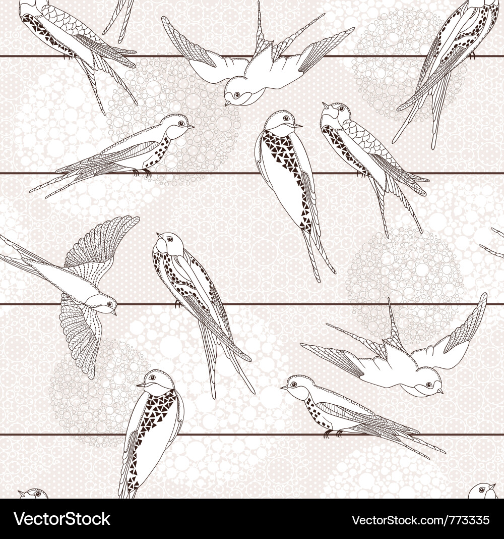 Swallows on Wires - Seamless Pattern Vector Image