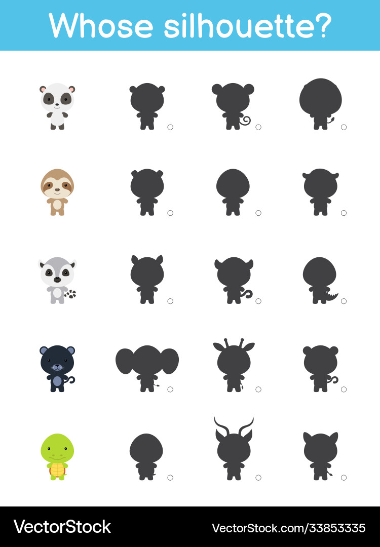 Whose silhouette game template matching Whose silhouette game template matching Vector Image
