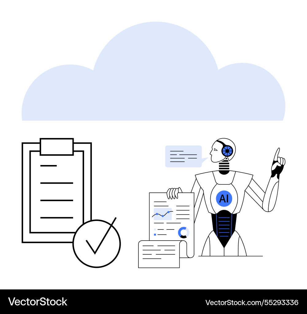 Ai robot presenting cloud-based data analytics Ai robot presenting cloud-based data analytics vector image