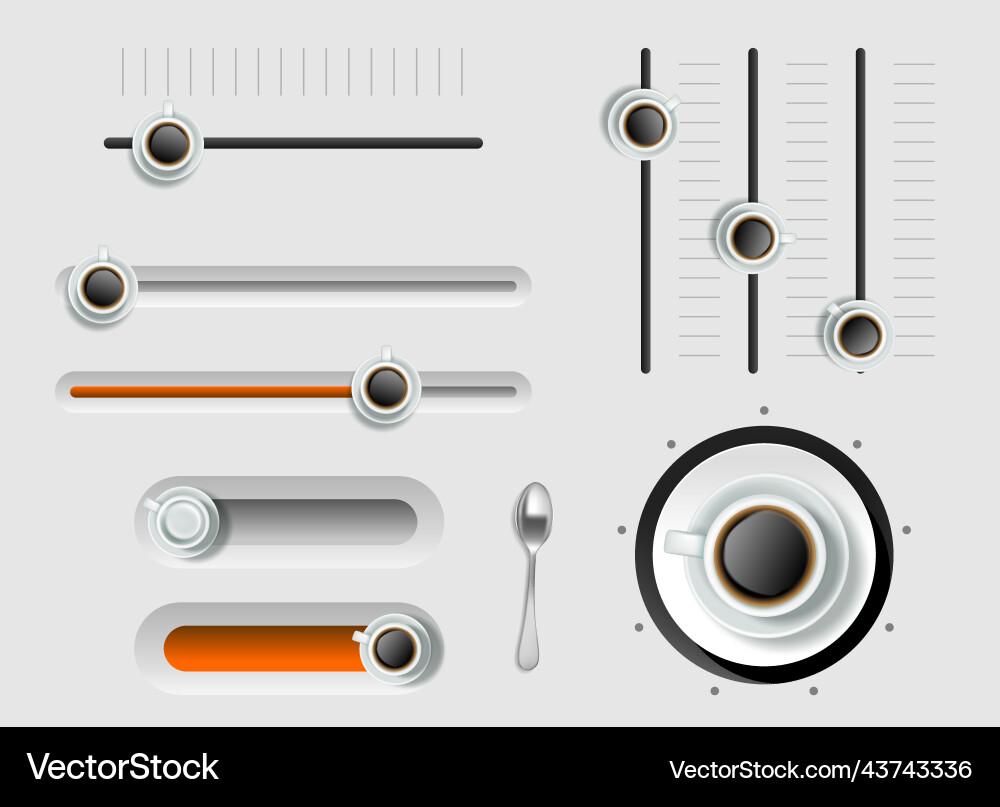 Coffee volume dial and power level set Coffee volume dial and power level set vector image