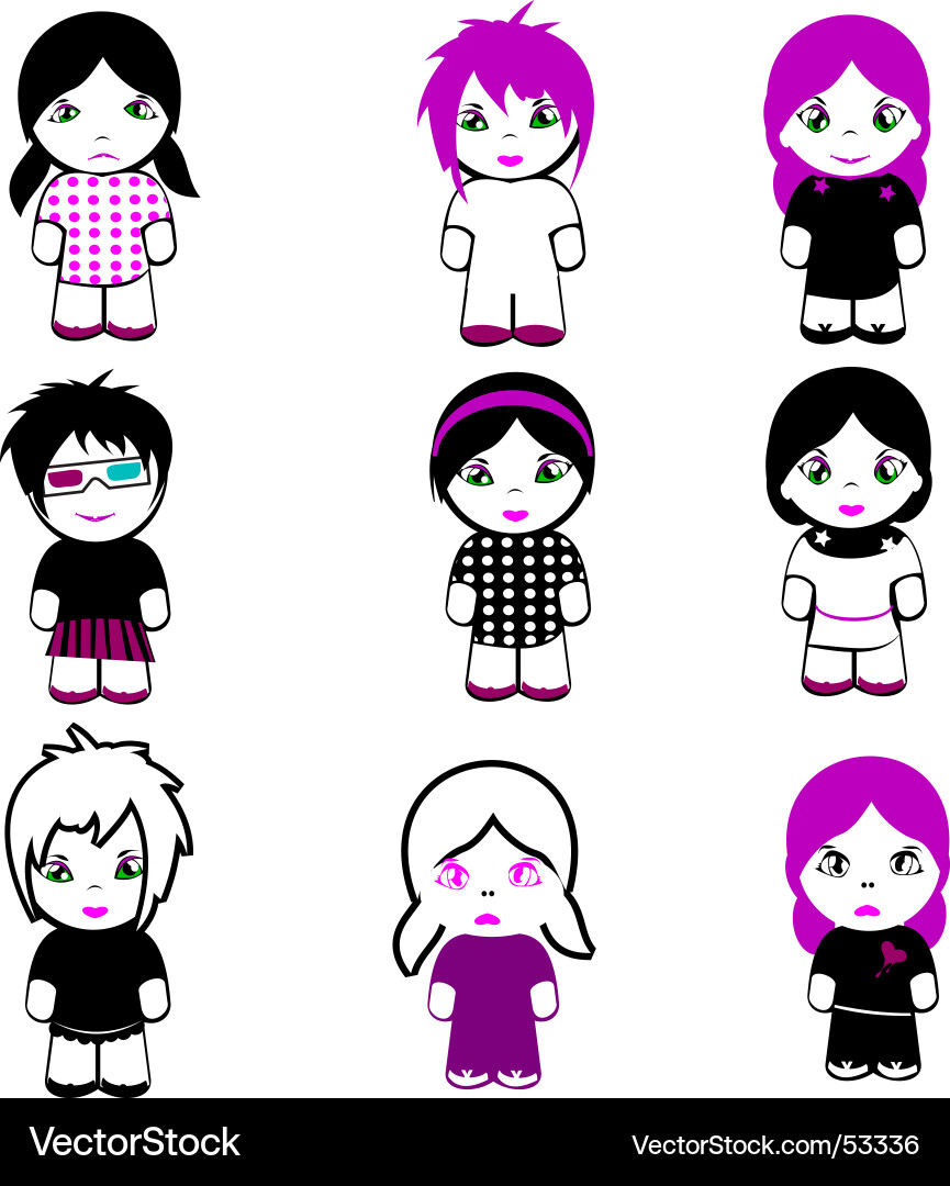 Cute Emo Dolls Collection Vector Image