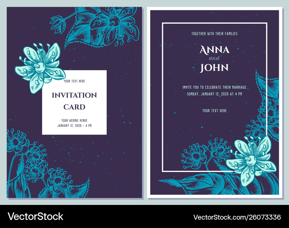 Hochzeit Einladungskarte mit blauen Tilia Cordata Hochzeit Einladungskarte mit blauen Tilia Cordata vektorbild