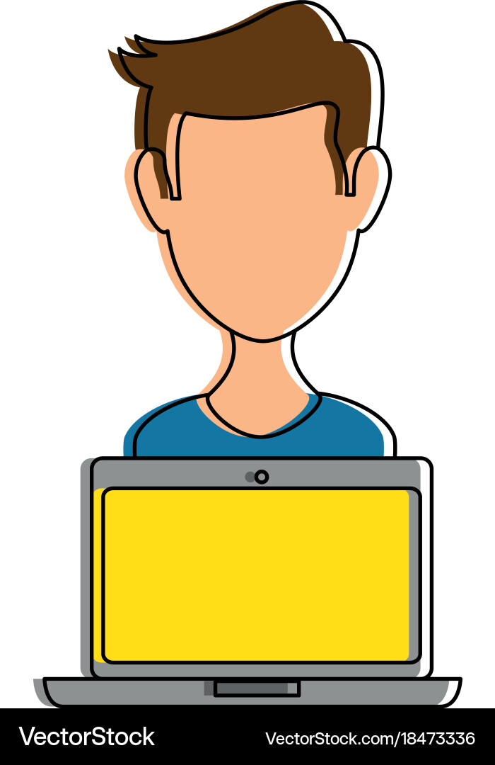 Laptop computer with user vector image
