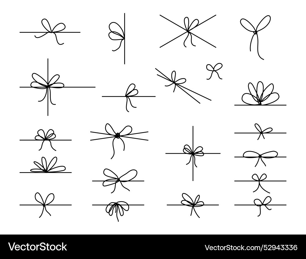 Line bows on ribbon bow string set for box Vector Image