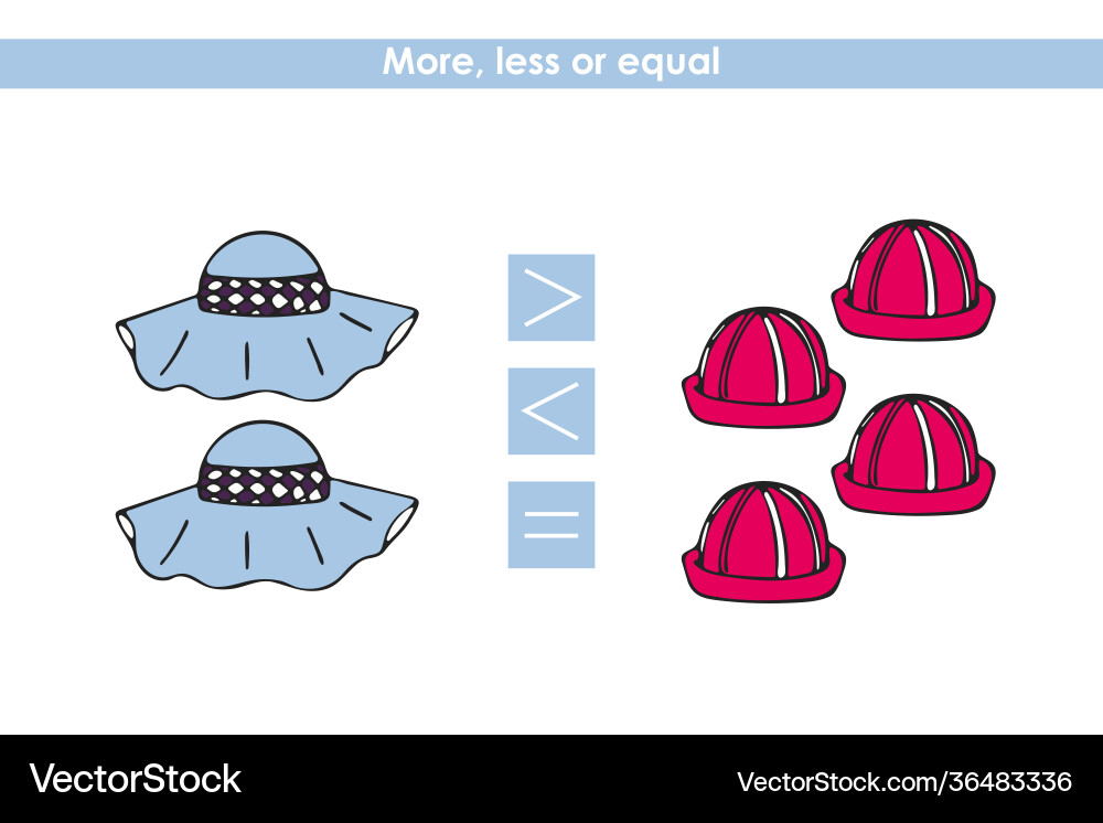 More less or equal compare number hats More less or equal compare number hats vector image