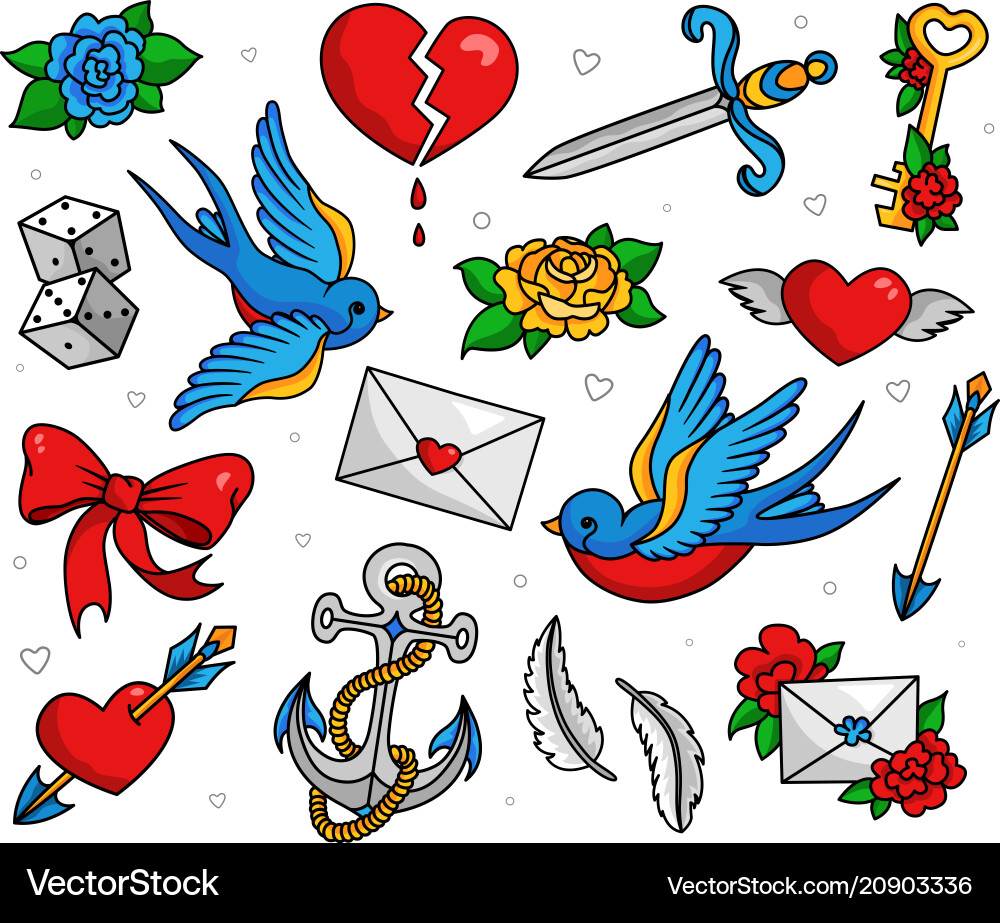 Old school tattoo set Old school tattoo set vector image