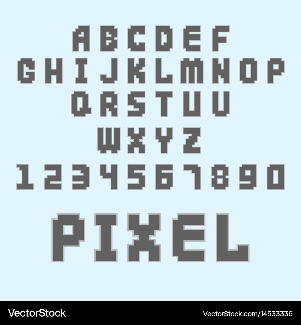 Pixel retro font video computer game design 8 bit vector image