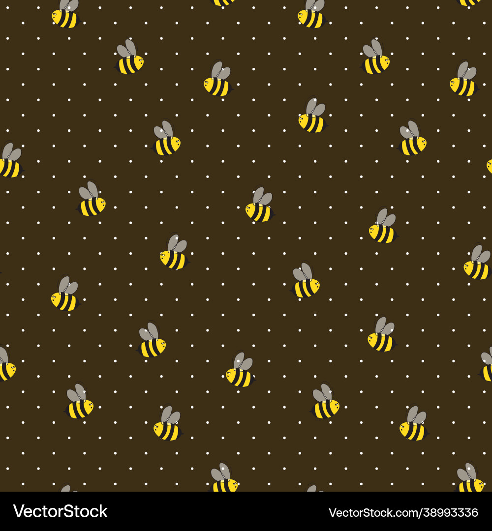 Seamless pattern with bees on color polka dots Vector Image
