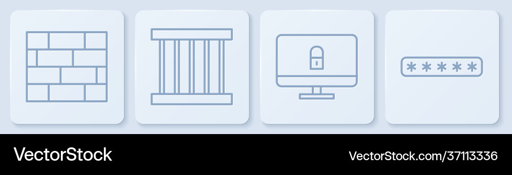 Set line bricks lock on computer monitor prison Set line bricks lock on computer monitor prison vector image