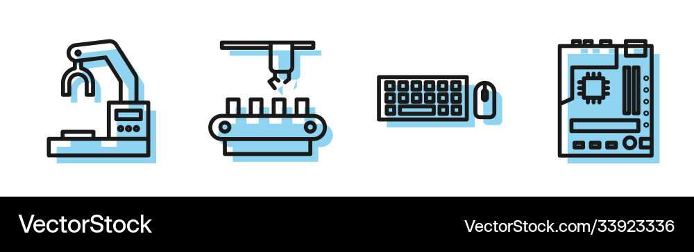 Set line keyboard and mouse robotic robot arm Set line keyboard and mouse robotic robot arm vector image