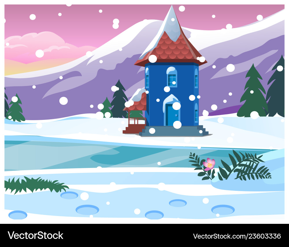 Small lonely house with snowy mountains sketch Small lonely house with snowy mountains sketch vector image