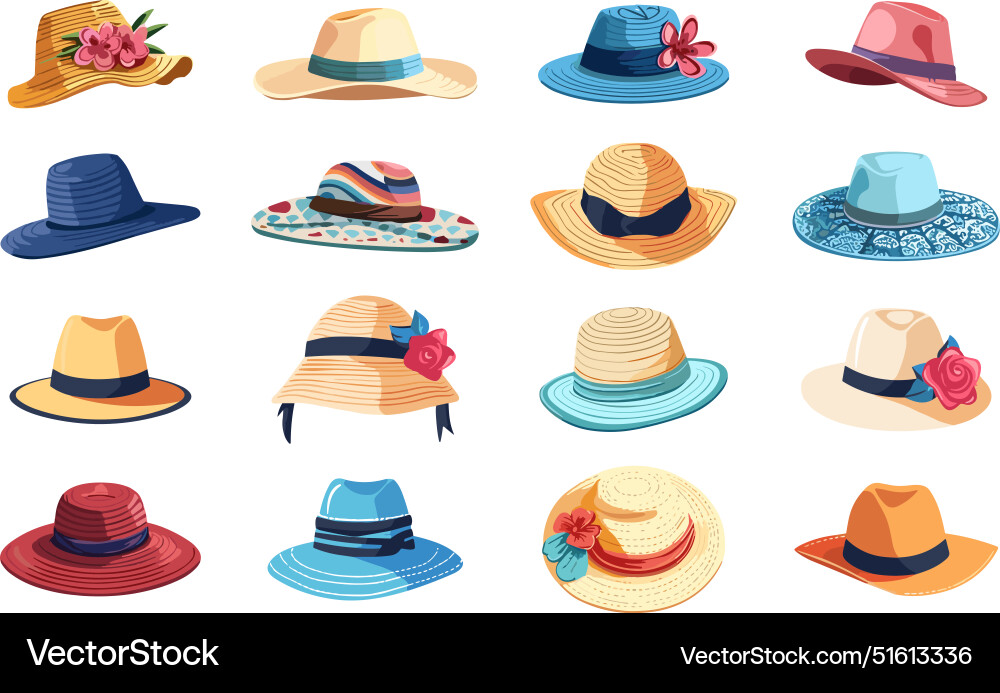 Summer hats and caps beach female headwear women Summer hats and caps beach female headwear women vector image