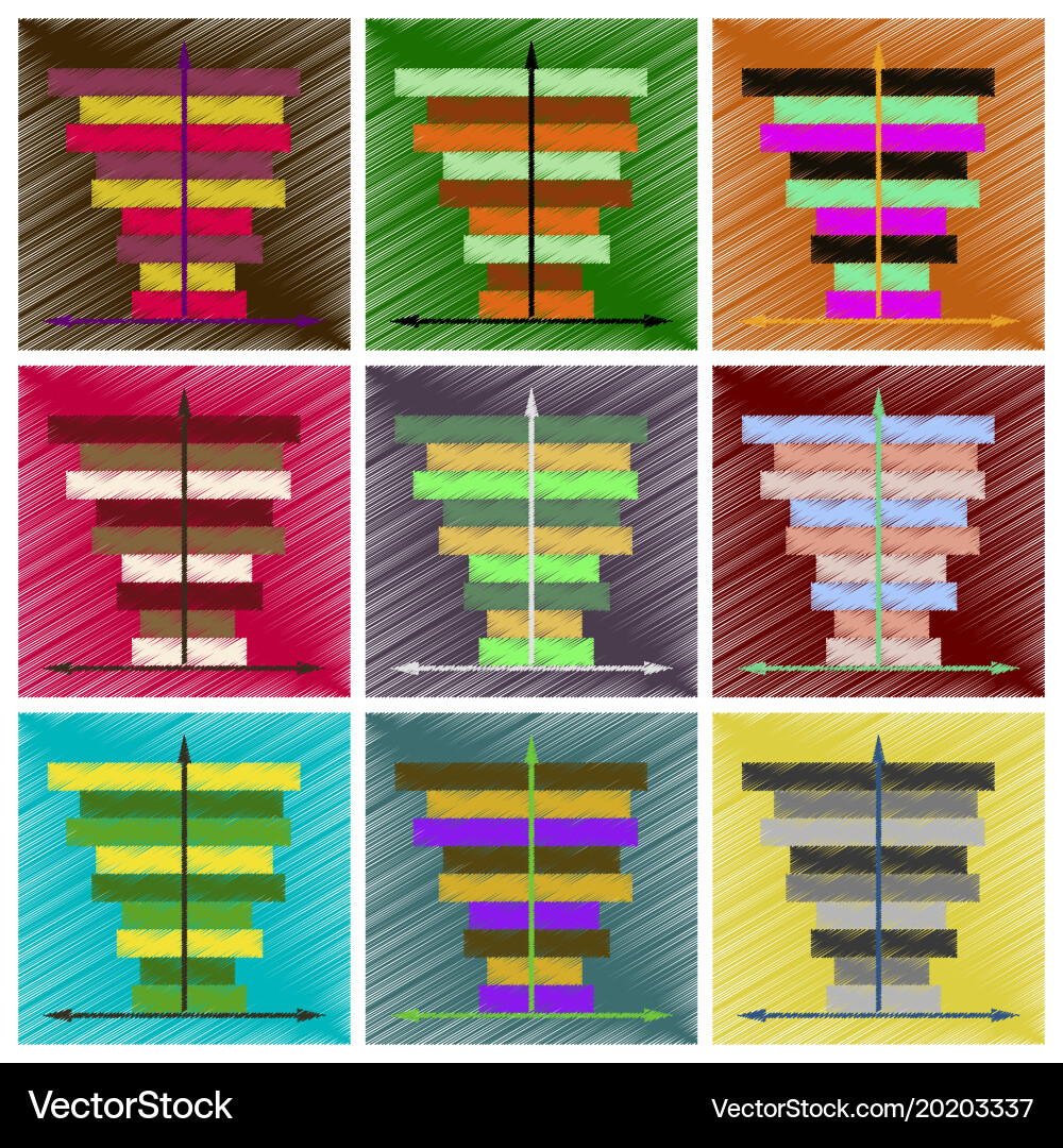 Assembly flat shading style icons 3d chart vector image