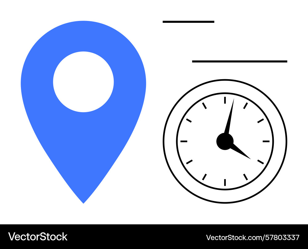 Blue location pin and analog clock indicating time Vector Image