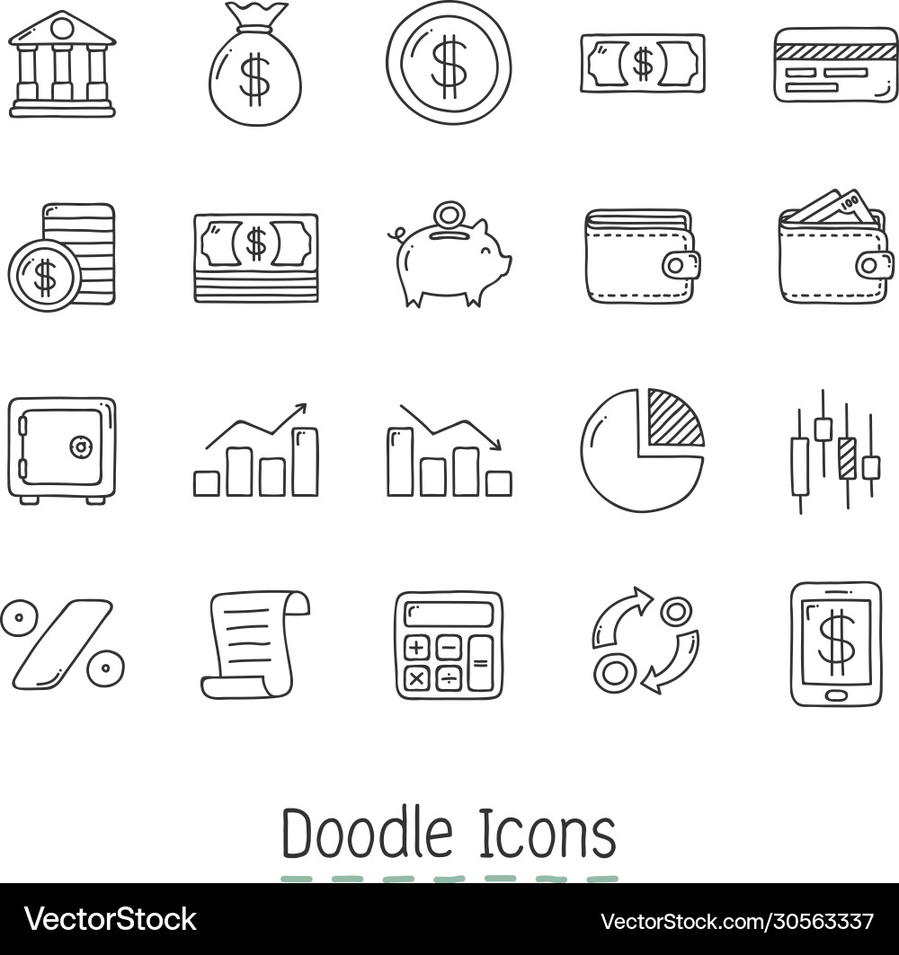 Financial Doodle Icon Set Vector Image