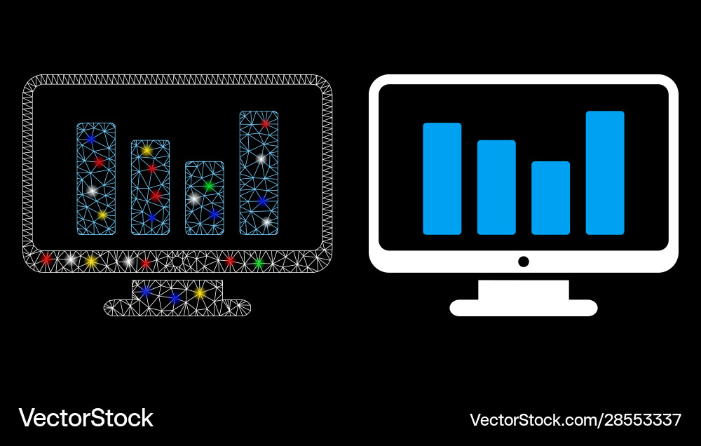 Flare mesh wire frame bar chart monitoring icon Flare mesh wire frame bar chart monitoring icon vector image