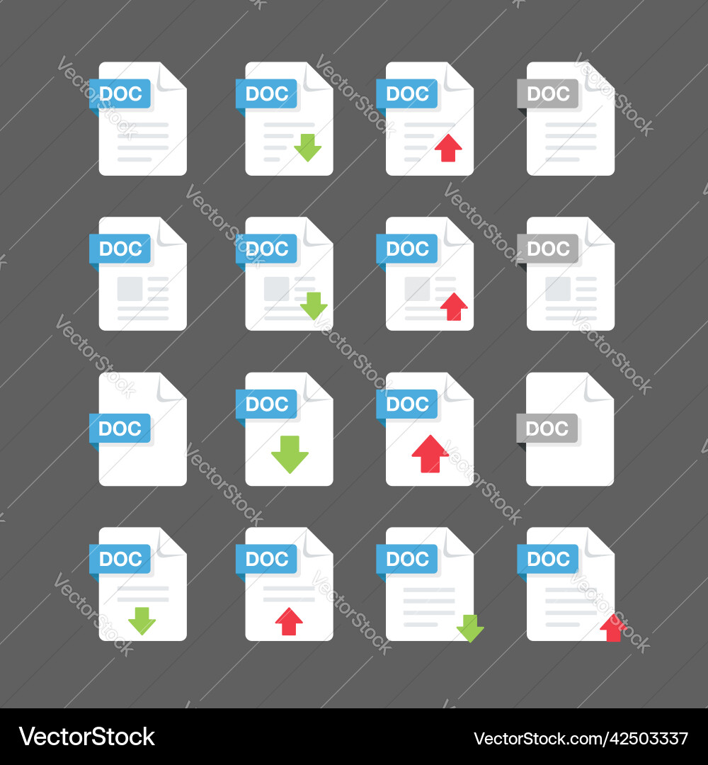 Flat design with doc files icon set symbol vector image