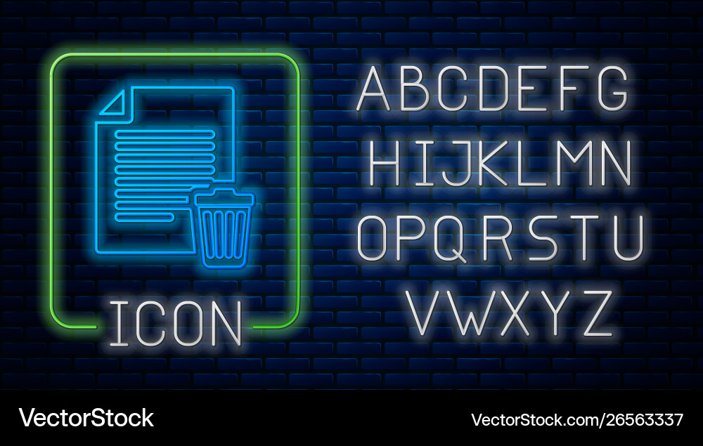 Glowing neon delete file document icon isolated Vector Image