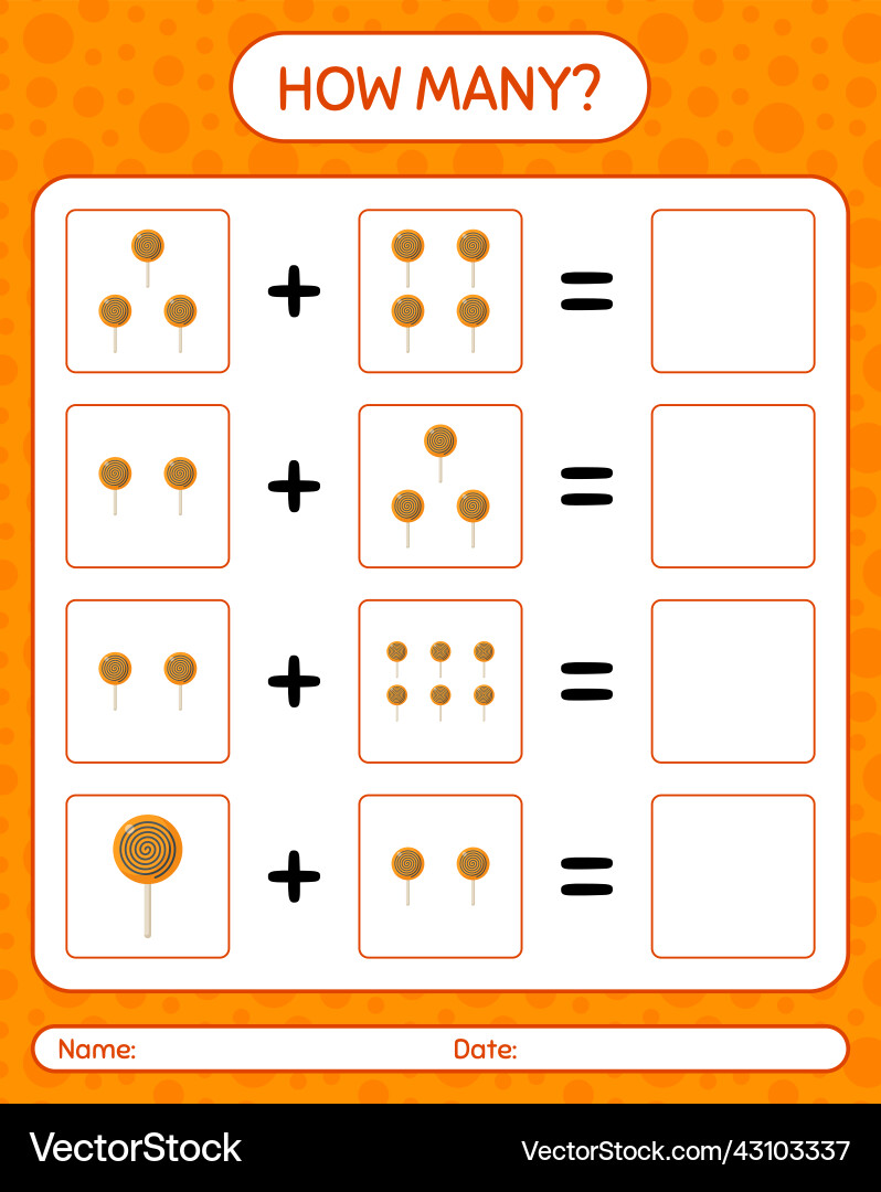 How many counting game with lollipop worksheet How many counting game with lollipop worksheet Vector Image