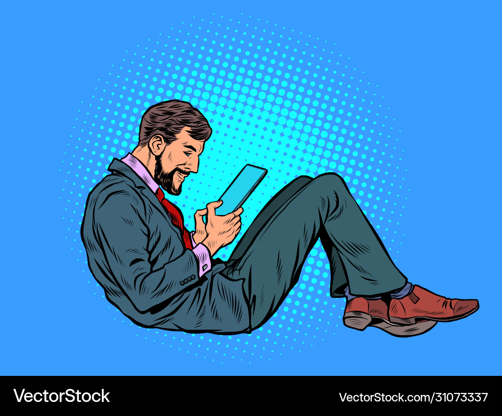 Man Reading Tablet - Retro Style Vector Image
