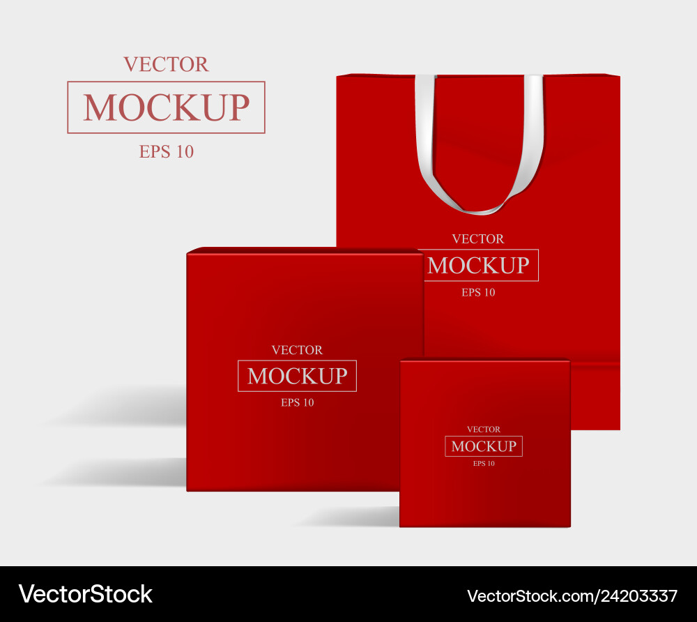 Red Shopping Bag Mockup with Boxes vector image