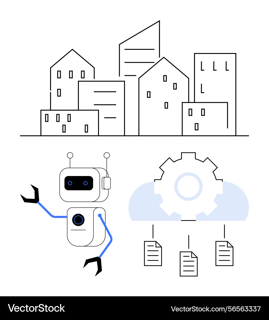Robot automating data management in cloud within Robot automating data management in cloud within vector image