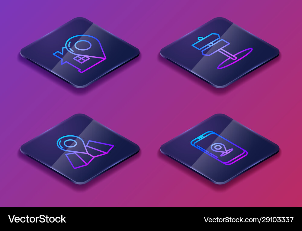 Set isometric line map pointer with house folded Set isometric line map pointer with house folded vector image