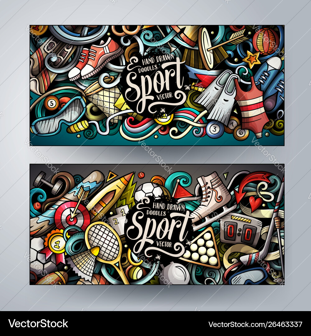 Sports hand drawn doodle banners set cartoon Sports hand drawn doodle banners set cartoon vector image