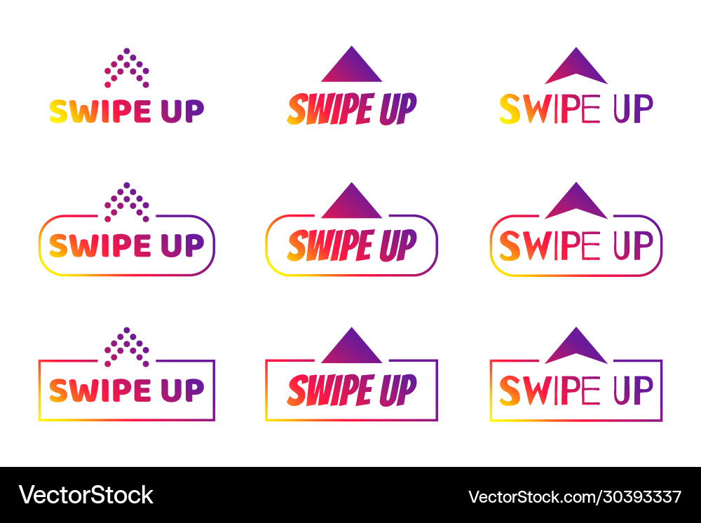 Swipe up lettering with arrow pointer for stories Swipe up lettering with arrow pointer for stories vector image