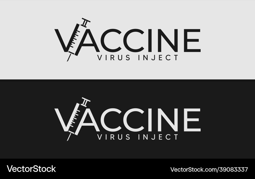 Vaccine logotype with inject symbol inside vector image