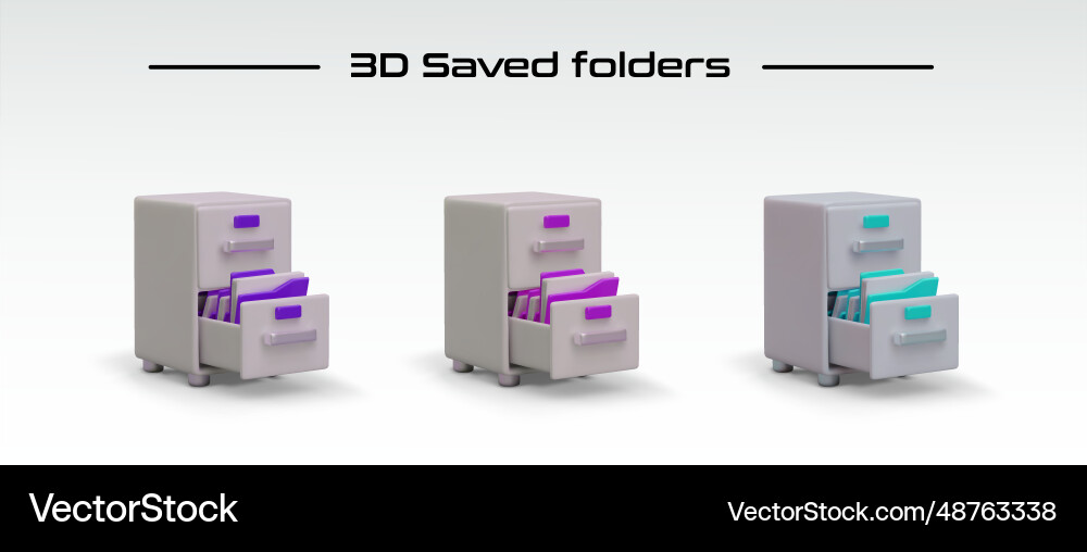 3d saved folders of different colors set 3d saved folders of different colors set vector image