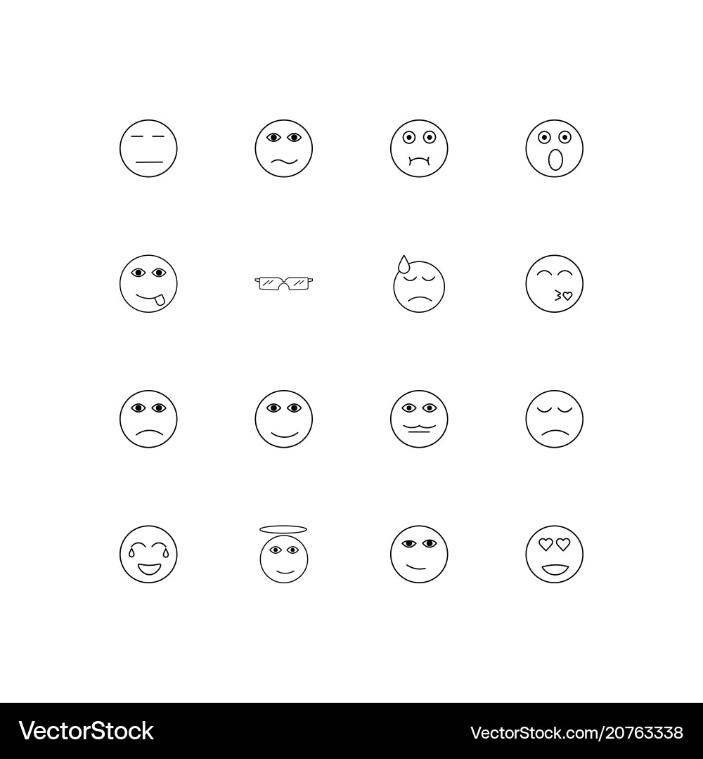 Emoticons linear thin icons set outlined simple vector image