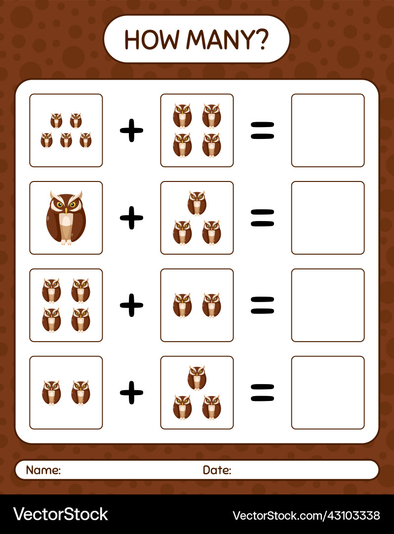 How many counting game with owl worksheet How many counting game with owl worksheet vector image