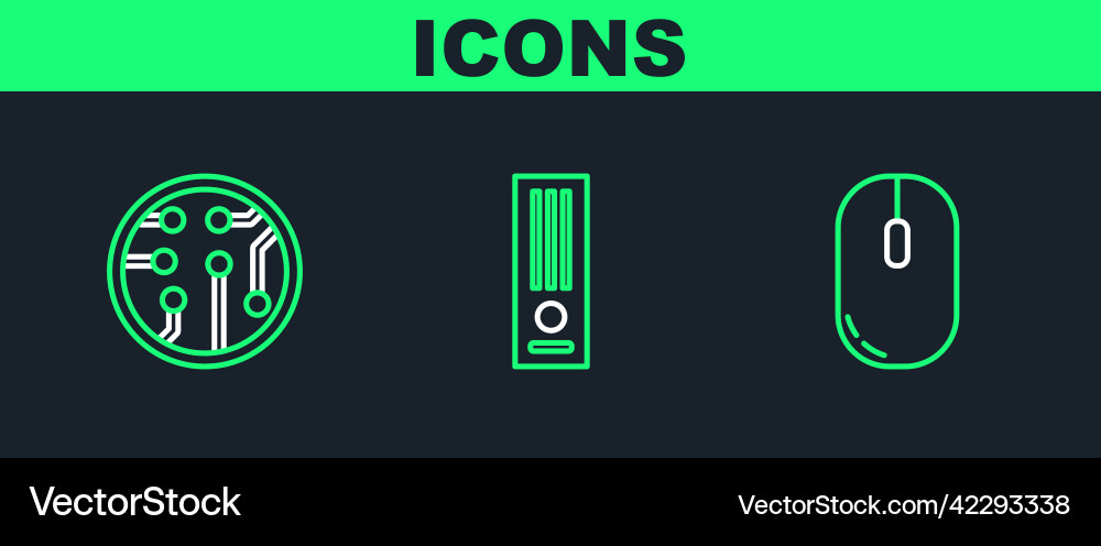 Set line computer mouse processor and video game Set line computer mouse processor and video game vector image