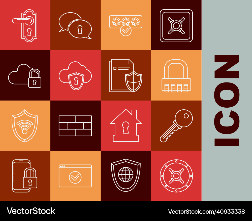 Set line safe key combination lock password Set line safe key combination lock password vector image
