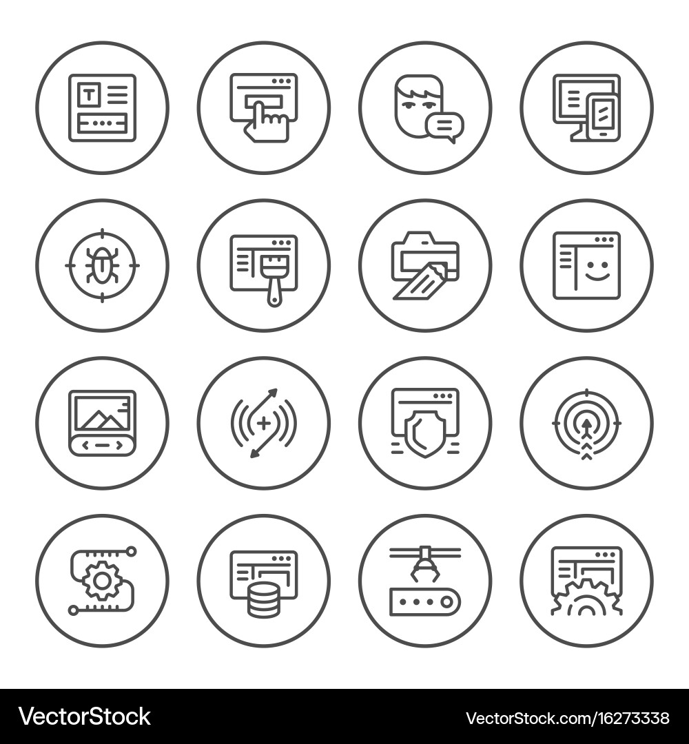 Set round line icons of web development vector image