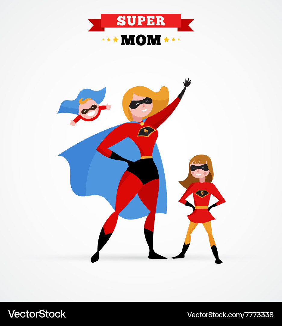 Superhero Mom and Kids Costume Vector Image