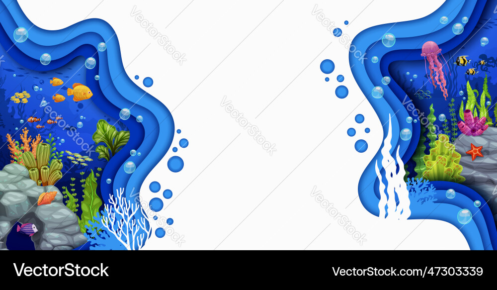 Cartoon-Banner oder Poster Meerpapier unter Wasser schneiden Cartoon-Banner oder Poster Meerpapier unter Wasser schneiden vektorbild