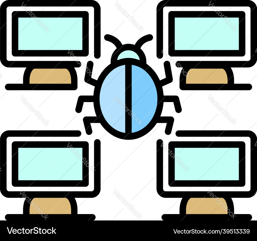 Computer network bug icon color outline vector image