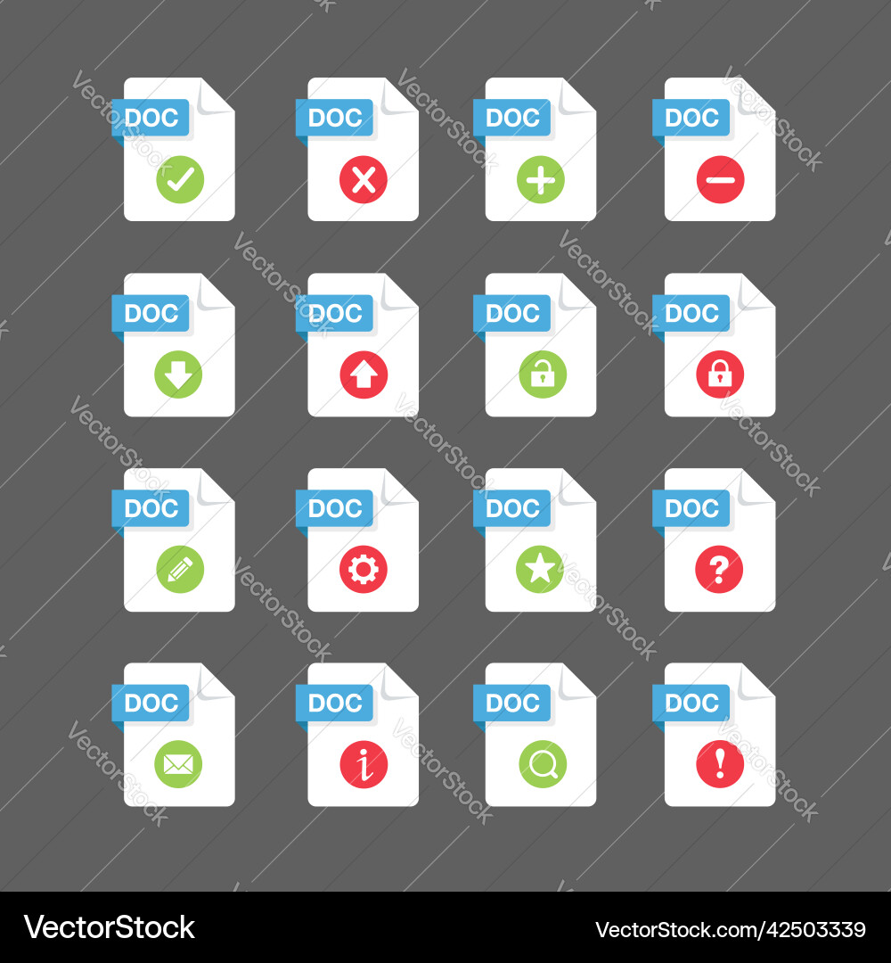 Flat design with doc files icon set symbol vector image
