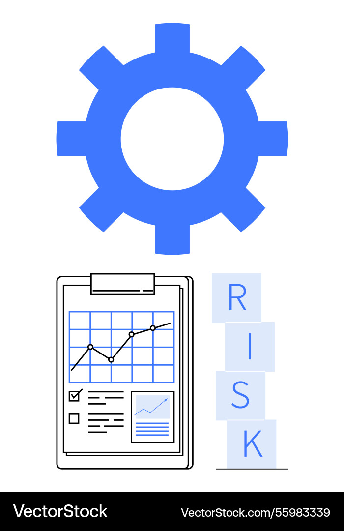 Gear with analytics chart and risk blocks Gear with analytics chart and risk blocks vector image