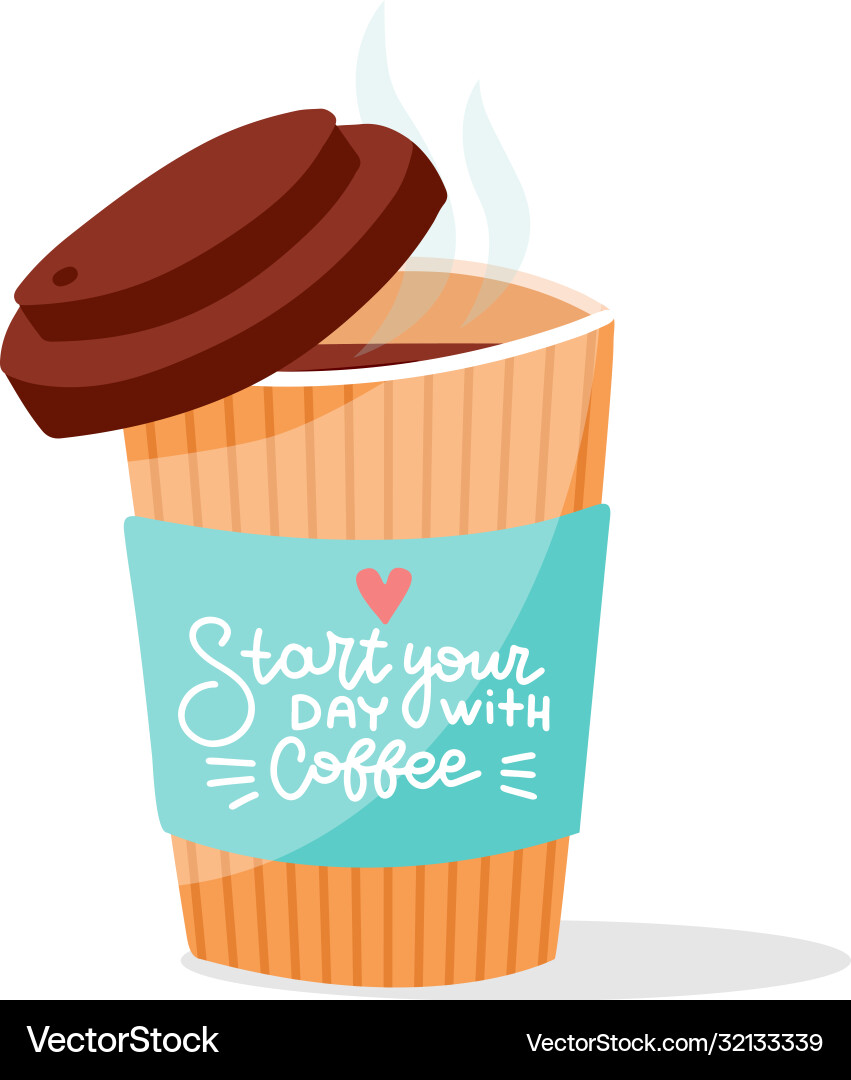 Open steaming coffee paper cup with hand drawn Open steaming coffee paper cup with hand drawn vector image